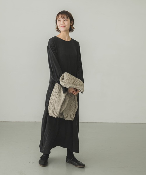 【25SS】かぐれ キュプラレーヨンプリントワンピース 洗える フリーサイズ キュプラコットンシワ加工ボタニカルサラサプリント半袖