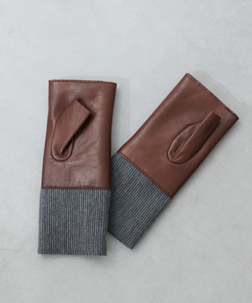 ALPO グローブ　指なし　皮製　ブラウン　手袋 ALPO（アルポ）の「【ALPO】レザー指ぬきグローブ（手袋）」 - WEAR