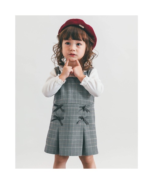 セール Bebe グレンチェックリボンジャンパースカートベビー 80 90cm ワンピース Bebe ベベ のファッション通販 Zozotown