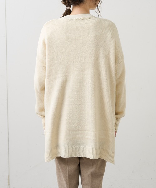 PUAL CE CIN（ピュアルセシン）の「【premium】カギ針編みニットチュニック（ニット/セーター・レディース・アイボリー/チャコールグレー・FREE）」の22枚目の写真