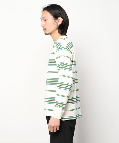 SlashDate（スラッシュデイト）の「マルチボーダーヘビーウエイトロングスリーブT/ビッグシルエット（Tシャツ/カットソー・メンズ・ホワイト/ブラック/イエロー/グリーン・M/L）」の5枚目の写真