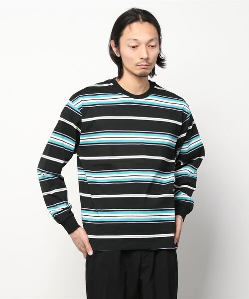 SlashDate（スラッシュデイト）の「マルチボーダーヘビーウエイトロングスリーブT/ビッグシルエット（Tシャツ/カットソー・メンズ・ホワイト/ブラック/イエロー/グリーン・M/L）」の9枚目の写真