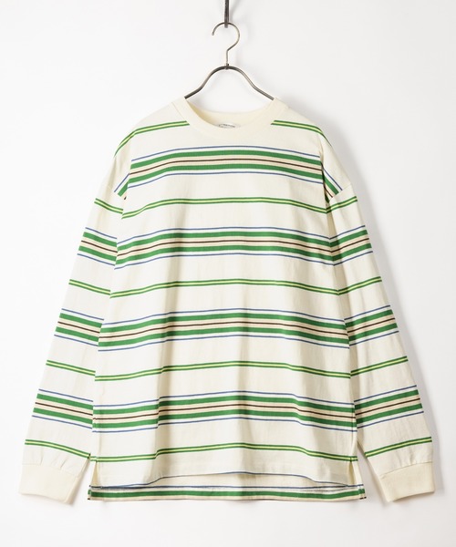 SlashDate（スラッシュデイト）の「マルチボーダーヘビーウエイトロングスリーブT/ビッグシルエット（Tシャツ/カットソー・メンズ・ホワイト/ブラック/イエロー/グリーン・M/L）」の22枚目の写真