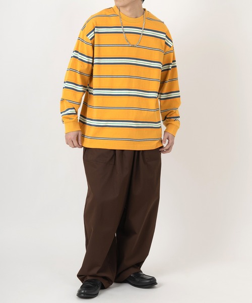 SlashDate（スラッシュデイト）の「マルチボーダーヘビーウエイトロングスリーブT/ビッグシルエット（Tシャツ/カットソー・メンズ・ホワイト/ブラック/イエロー/グリーン・M/L）」の11枚目の写真