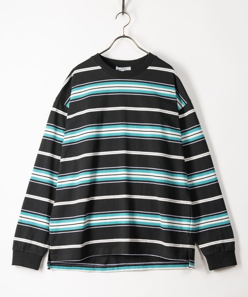 SlashDate（スラッシュデイト）の「マルチボーダーヘビーウエイトロングスリーブT/ビッグシルエット（Tシャツ/カットソー・メンズ・ホワイト/ブラック/イエロー/グリーン・M/L）」の21枚目の写真