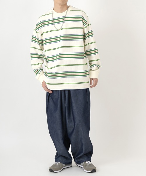 SlashDate（スラッシュデイト）の「マルチボーダーヘビーウエイトロングスリーブT/ビッグシルエット（Tシャツ/カットソー・メンズ・ホワイト/ブラック/イエロー/グリーン・M/L）」の14枚目の写真