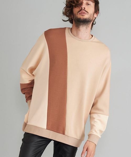 NO ID.（ノーアイディ）の「msw1071- ﾎﾞﾝﾃﾞｨﾝｸﾞ切替ﾄﾞﾙﾏﾝｽﾘｰﾌﾞC-N-ﾌﾟﾙｵｰﾊﾞ（スウェット・メンズ・ベージュ/ダークグリーン/グレー/ブラック・1/2）」の3枚目の写真