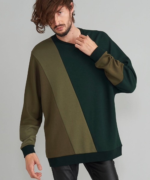 NO ID.（ノーアイディ）の「msw1071- ﾎﾞﾝﾃﾞｨﾝｸﾞ切替ﾄﾞﾙﾏﾝｽﾘｰﾌﾞC-N-ﾌﾟﾙｵｰﾊﾞ（スウェット・メンズ・ベージュ/ダークグリーン/グレー/ブラック・1/2）」の4枚目の写真