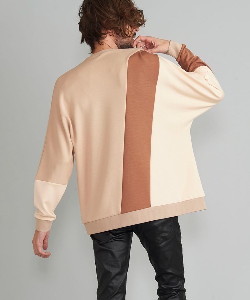 NO ID.（ノーアイディ）の「msw1071- ﾎﾞﾝﾃﾞｨﾝｸﾞ切替ﾄﾞﾙﾏﾝｽﾘｰﾌﾞC-N-ﾌﾟﾙｵｰﾊﾞ（スウェット・メンズ・ベージュ/ダークグリーン/グレー/ブラック・1/2）」の9枚目の写真