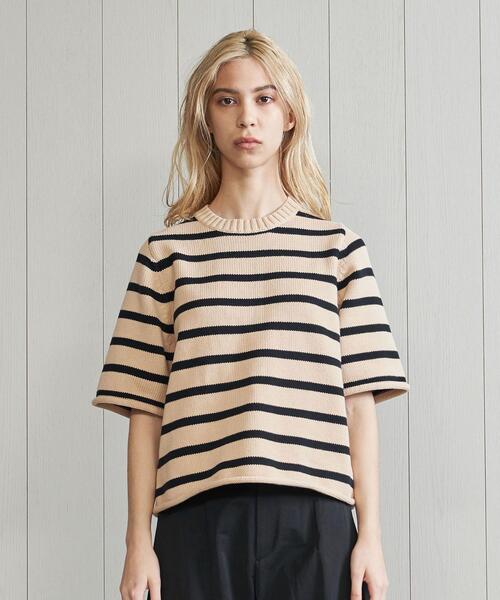 DEMYLEE(デミリー)の「<DEMYLEE>BORDER SHORT SLLEVE KNIT/ニット(ニット/セーター・レディース・ネイビー・S)」の2枚目の写真