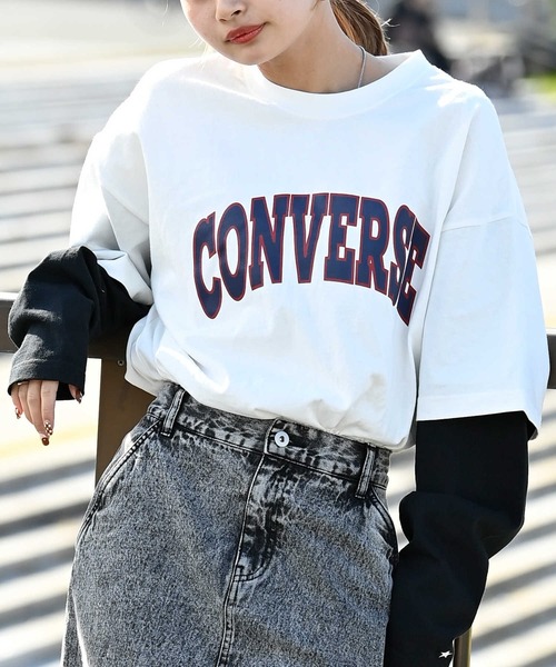 CONVERSE（コンバース）の「【CONVERSE】フェイクレイヤードロンＴ（Tシャツ/カットソー・レディース・グリーン/ホワイト/ブラック・M/L）」の20枚目の写真
