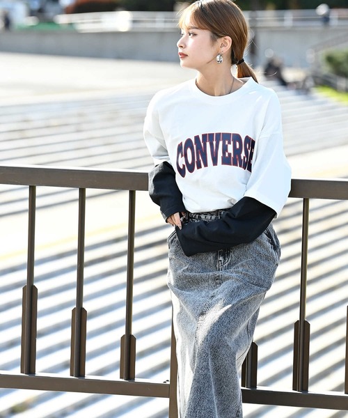 CONVERSE（コンバース）の「【CONVERSE】フェイクレイヤードロンＴ（Tシャツ/カットソー・レディース・グリーン/ホワイト/ブラック・M/L）」の19枚目の写真