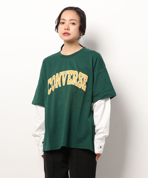 CONVERSE（コンバース）の「【CONVERSE】フェイクレイヤードロンＴ（Tシャツ/カットソー・レディース・グリーン/ホワイト/ブラック・M/L）」の8枚目の写真