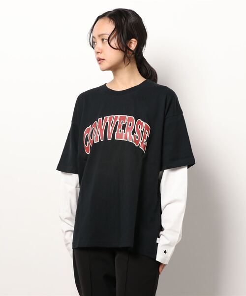 CONVERSE（コンバース）の「【CONVERSE】フェイクレイヤードロンＴ（Tシャツ/カットソー・レディース・グリーン/ホワイト/ブラック・M/L）」の9枚目の写真