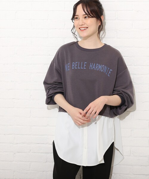 Cutie Blonde(キューティーブロンド)の「◆【S-L】レイヤード風チュニック(スウェット・レディース・チャコールグレー/グリーン/ライトベージュ・01/02/03)」の2枚目の写真
