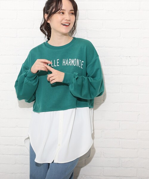 Cutie Blonde(キューティーブロンド)の「◆【S-L】レイヤード風チュニック(スウェット・レディース・チャコールグレー/グリーン/ライトベージュ・01/02/03)」の3枚目の写真