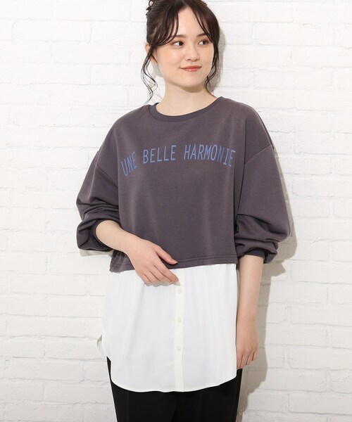 Cutie Blonde(キューティーブロンド)の「◆【S-L】レイヤード風チュニック(スウェット・レディース・チャコールグレー/グリーン/ライトベージュ・01/02/03)」の20枚目の写真