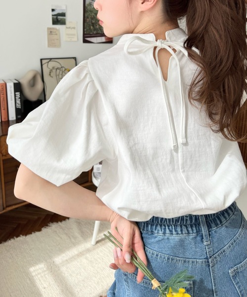 moment+（モーメントプラス）の「【累計販売枚数1万枚突破！】バックリボンパフスリーブ半袖Tシャツ（Tシャツ/カットソー・レディース・杢グレー/ブラック/グレイッシュベージュ/オフホワイト/ベージュ/ブラック系その他/グレー・L/M）」の12枚目の写真