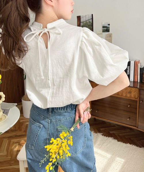 moment+（モーメントプラス）の「【累計販売枚数1万枚突破！】バックリボンパフスリーブ半袖Tシャツ（Tシャツ/カットソー・レディース・杢グレー/ブラック/グレイッシュベージュ/オフホワイト/ベージュ/ブラック系その他/グレー・L/M）」の13枚目の写真