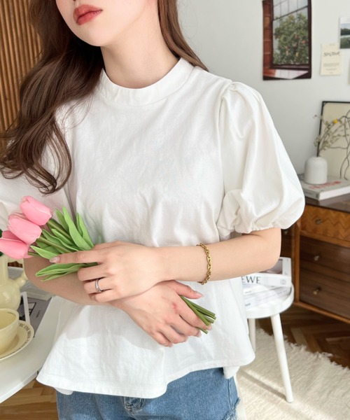 moment+（モーメントプラス）の「【累計販売枚数1万枚突破！】バックリボンパフスリーブ半袖Tシャツ（Tシャツ/カットソー・レディース・杢グレー/ブラック/グレイッシュベージュ/オフホワイト/ベージュ/ブラック系その他/グレー・L/M）」の14枚目の写真