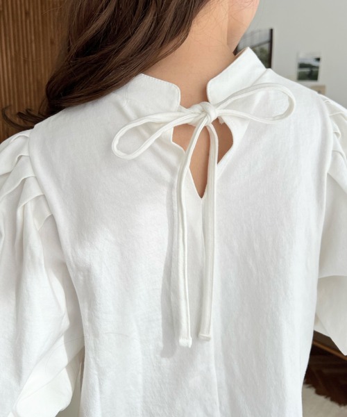 moment+（モーメントプラス）の「【累計販売枚数1万枚突破！】バックリボンパフスリーブ半袖Tシャツ（Tシャツ/カットソー・レディース・杢グレー/ブラック/グレイッシュベージュ/オフホワイト/ベージュ/ブラック系その他/グレー・L/M）」の18枚目の写真