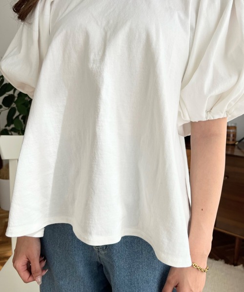 moment+（モーメントプラス）の「【累計販売枚数1万枚突破！】バックリボンパフスリーブ半袖Tシャツ（Tシャツ/カットソー・レディース・杢グレー/ブラック/グレイッシュベージュ/オフホワイト/ベージュ/ブラック系その他/グレー・L/M）」の17枚目の写真