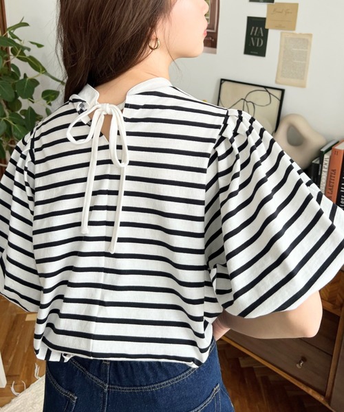 moment+（モーメントプラス）の「【累計販売枚数1万枚突破！】バックリボンパフスリーブ半袖Tシャツ（Tシャツ/カットソー・レディース・杢グレー/ブラック/グレイッシュベージュ/オフホワイト/ベージュ/ブラック系その他/グレー・L/M）」の20枚目の写真