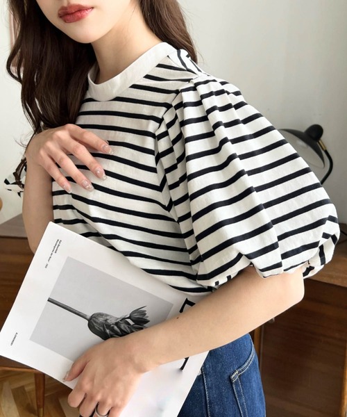 moment+（モーメントプラス）の「【累計販売枚数1万枚突破！】バックリボンパフスリーブ半袖Tシャツ（Tシャツ/カットソー・レディース・杢グレー/ブラック/グレイッシュベージュ/オフホワイト/ベージュ/ブラック系その他/グレー・L/M）」の21枚目の写真