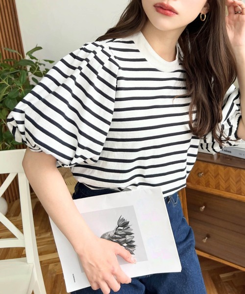 moment+（モーメントプラス）の「【累計販売枚数1万枚突破！】バックリボンパフスリーブ半袖Tシャツ（Tシャツ/カットソー・レディース・杢グレー/ブラック/グレイッシュベージュ/オフホワイト/ベージュ/ブラック系その他/グレー・L/M）」の22枚目の写真