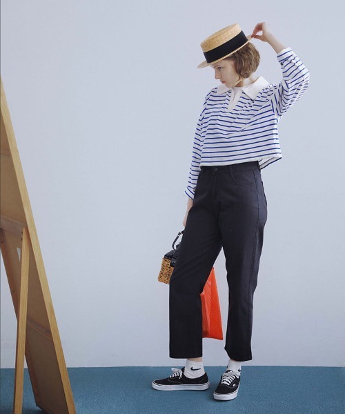 sara&cake（サラアンドケイク）の「クロップドボーダーラガーシャツ（Tシャツ/カットソー・レディース・ブラック/ブルー/グリーン・FREE）」の3枚目の写真