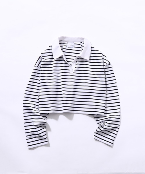 セール】クロップドボーダーラガーシャツ（Tシャツ/カットソー