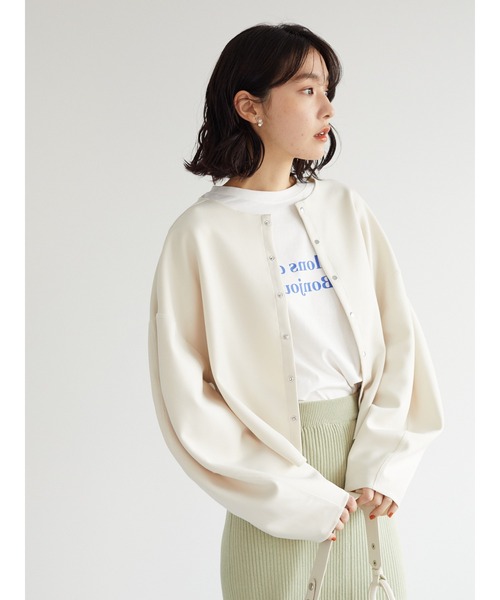 KBF（ケイビーエフ）の「KBF.ポンチカットカーデ（カーディガン/ボレロ・レディース・チャコールグレー/カーキ/アイボリー・FREE）」の4枚目の写真