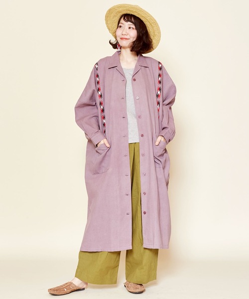 チャイハネ（チャイハネ）の「【チャイハネ】サンダー刺繍シャツワンピース（シャツワンピース・レディース・パープル/ネイビー/ベージュ/ターコイズブルー/グリーン/マスタード・FREE）」の6枚目の写真