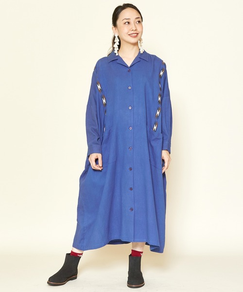 チャイハネ（チャイハネ）の「【チャイハネ】サンダー刺繍シャツワンピース（シャツワンピース・レディース・パープル/ネイビー/ベージュ/ターコイズブルー/グリーン/マスタード・FREE）」の5枚目の写真