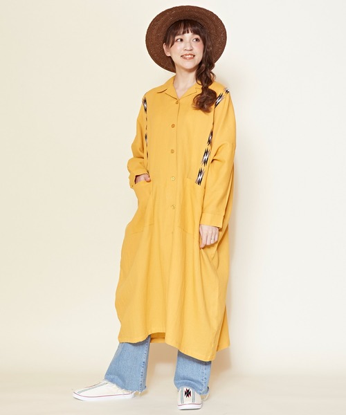 チャイハネ（チャイハネ）の「【チャイハネ】サンダー刺繍シャツワンピース（シャツワンピース・レディース・パープル/ネイビー/ベージュ/ターコイズブルー/グリーン/マスタード・FREE）」の8枚目の写真