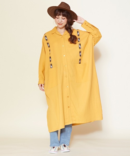 チャイハネ（チャイハネ）の「【チャイハネ】サンダー刺繍シャツワンピース（シャツワンピース・レディース・パープル/ネイビー/ベージュ/ターコイズブルー/グリーン/マスタード・FREE）」の9枚目の写真