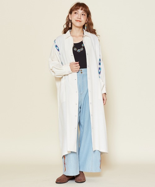 チャイハネ（チャイハネ）の「【チャイハネ】サンダー刺繍シャツワンピース（シャツワンピース・レディース・パープル/ネイビー/ベージュ/ターコイズブルー/グリーン/マスタード・FREE）」の18枚目の写真