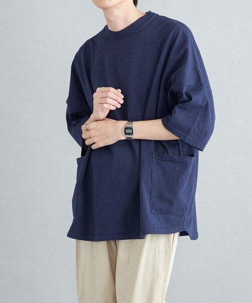 SHIPS any（シップス エニィ）の「SHIPS any: 【ユニセックス】USAコットン ドルマン キャンプポケット ビックシルエット Tシャツ ◇（Tシャツ/カットソー・メンズ・ホワイト/チャコールグレー/ブラック/ネイビー/オリーブ・SMALL/MEDIUM/LARGE）」の5枚目の写真