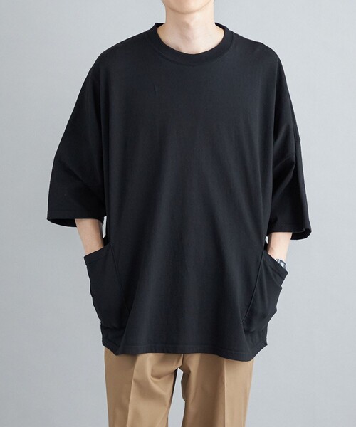 SHIPS any（シップス エニィ）の「SHIPS any: 【ユニセックス】USAコットン ドルマン キャンプポケット ビックシルエット Tシャツ ◇（Tシャツ/カットソー・メンズ・ホワイト/チャコールグレー/ブラック/ネイビー/オリーブ・SMALL/MEDIUM/LARGE）」の14枚目の写真