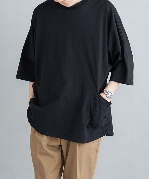 SHIPS any（シップス エニィ）の「SHIPS any: 【ユニセックス】USAコットン ドルマン キャンプポケット ビックシルエット Tシャツ ◇（Tシャツ/カットソー・メンズ・ホワイト/チャコールグレー/ブラック/ネイビー/オリーブ・SMALL/MEDIUM/LARGE）」の15枚目の写真