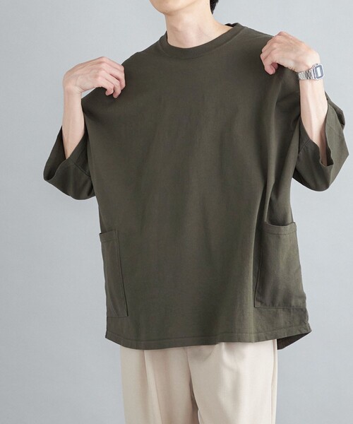 SHIPS any（シップス エニィ）の「SHIPS any: 【ユニセックス】USAコットン ドルマン キャンプポケット ビックシルエット Tシャツ ◇（Tシャツ/カットソー・メンズ・ホワイト/チャコールグレー/ブラック/ネイビー/オリーブ・SMALL/MEDIUM/LARGE）」の17枚目の写真