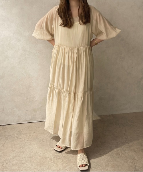 apres jour clair（アプレジュールクレア）の「【apres jour clair】シアーティアードワンピース【ZOZOTOWN限定アイテム】（ワンピース・レディース・ベージュ/アイボリー/ブラウン系その他・X-LARGE/フリー）」の4枚目の写真