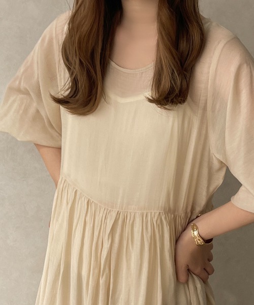 apres jour clair（アプレジュールクレア）の「【apres jour clair】シアーティアードワンピース【ZOZOTOWN限定アイテム】（ワンピース・レディース・ベージュ/アイボリー/ブラウン系その他・X-LARGE/フリー）」の8枚目の写真