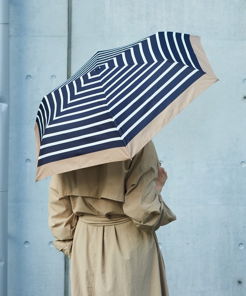 セール】【because】ボーダーリムカラー 雨傘 晴雨兼用 折り畳み