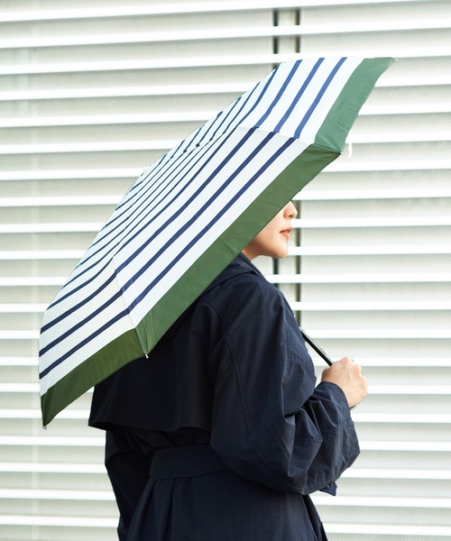 セール】【because】ボーダーリムカラー 雨傘 晴雨兼用 折り畳み