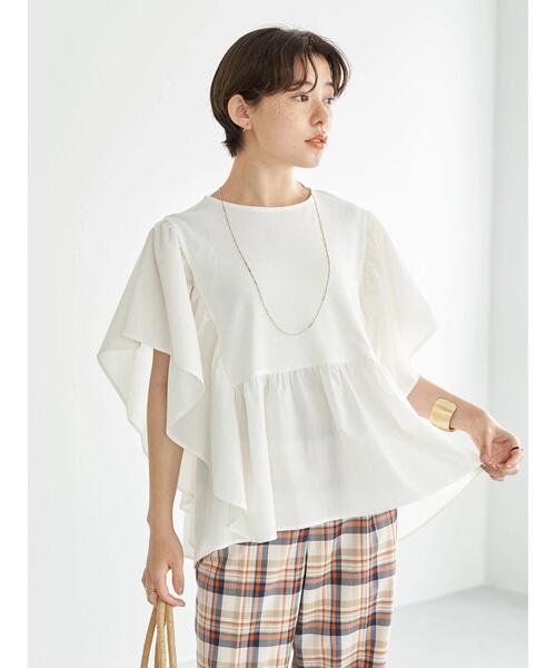 earth music&ecology（アースミュージックアンドエコロジー）の「袖フリルドッキングプルオーバー（Tシャツ/カットソー・レディース・オフホワイト/チャコールグレー/ターコイズブルー・FREE）」の5枚目の写真