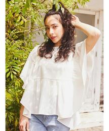 earth music&ecology | 袖フリルドッキングプルオーバー(Tシャツ/カットソー)