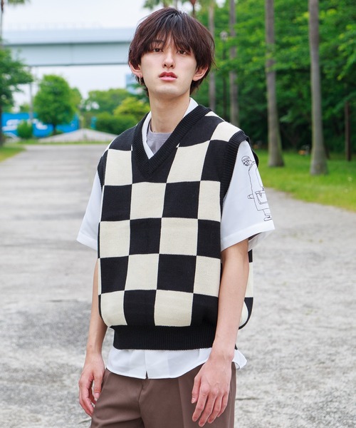 mimonal(ミモナル)の「チェスニットベスト(ベスト・メンズ・ブラック/カーキ/ブルー・FREE)」の2枚目の写真