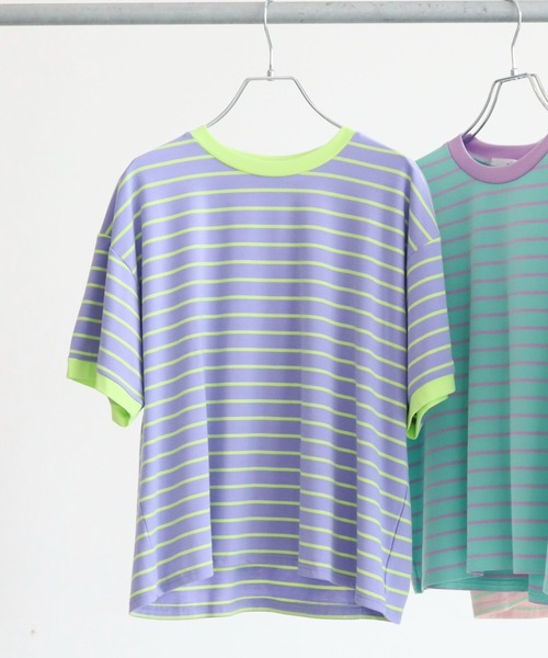 Green Parks(グリーンパークス)の「・novem9 リンガーカラフルボーダーTシャツ(Tシャツ/カットソー・レディース・ピンク/オレンジ/グリーン/ラベンダー・FREE)」の1枚目の写真