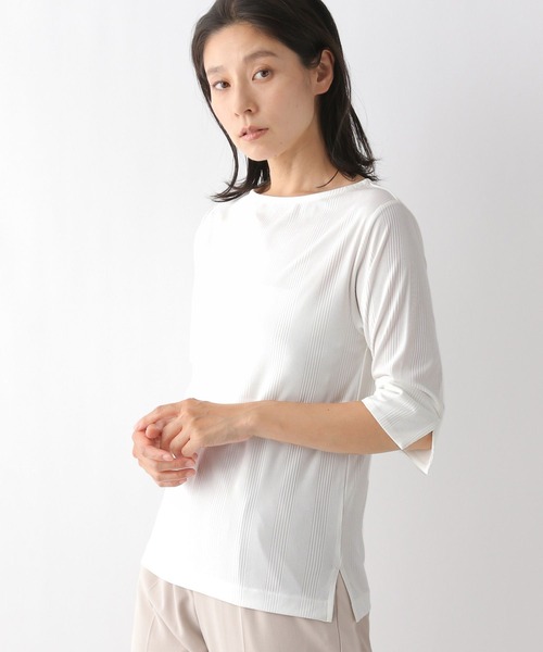LEPSIM(レプシィム)の「ボートネックリブカットソー6分袖 294647(Tシャツ/カットソー・レディース・ブラック/ブラウン/オフホワイト・MEDIUM/LARGE)」の2枚目の写真